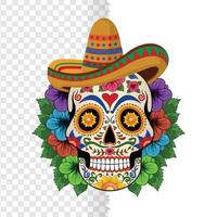 sucre crâne portant cow-boy casquette mort crâne, isolé sur arrière-plan, mexicain crâne avec fleurs conception élément pour logo, emblème, signe, affiche, bannière vecteur
