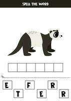 orthographe Jeu pour préscolaire enfants. mignonne dessin animé furet. vecteur