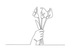 une main détient Trois fleur tiges vecteur