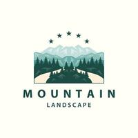 paysage logo la nature aventure conception Montagne et rivière luxe vecteur illustration