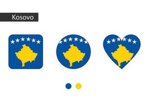 kosovo 3 formes carré, cercle, cœur avec ville drapeau. isolé sur blanc Contexte. vecteur