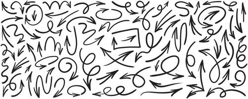 ensemble de flèches dessinées à la main. éléments de conception de doodle vectoriel. illustration sur fond blanc. pour l'infographie d'entreprise, la conception de bannières, de sites Web et de concepts. vecteur