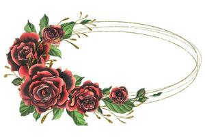 rouge noir Rose fleurs avec vert feuilles et bourgeons, élégant, brillant, belle. main tiré aquarelle illustration. modèle sur une blanc arrière-plan, pour décoration et conception. vecteur eps