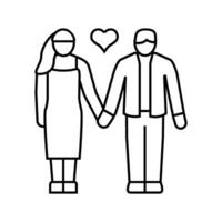 couple en portant mains l'amour ligne icône vecteur illustration