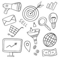 ventes et marketing industrie des affaires doodle dessinés à la main vecteur