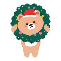 mignonne dessin animé ours avec Noël couronne vecteur