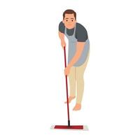 homme avec balai la lessive le sol, nettoyage un service professionnel nettoyeur dans uniforme nettoyage dans le ménage. vecteur
