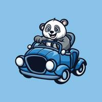 Panda conduite bleu dessin animé illustration vecteur