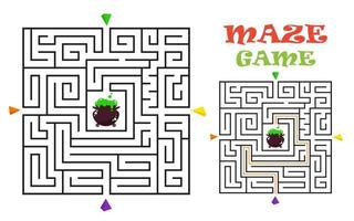jeu de labyrinthe de labyrinthe d'halloween rectangulaire pour les enfants. énigme de la logique du labyrinthe. quatre entrées et un bon chemin à parcourir. illustration de plat de vecteur