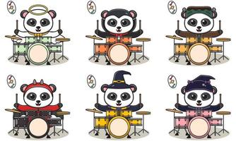 Illustration vectorielle de panda mignon avec costume d'halloween jouant du tambour vecteur