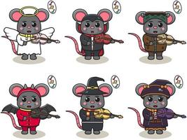 illustration vectorielle de souris mignonne avec costume d'halloween jouant du violon. vecteur