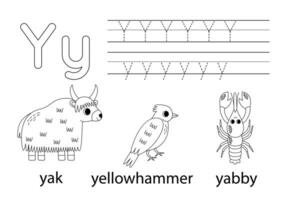 trace majuscule et minuscule lettre y. animal alphabet pour enfants. vecteur