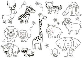 dessiné à la main mignonne caricatural animaux vecteur illustration ensemble isolé sur une blanc Contexte.