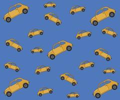 un motif de petites voitures jaunes sur fond bleu vecteur