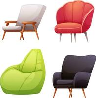 ensemble de moderne les fauteuils. scandinave chaise, coquille chaise, poire chaise, Facile chaise. vecteur illustration de intérieur éléments dans dessin animé style