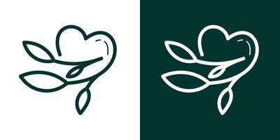 logo conception plante et l'amour minimaliste ligne icône vecteur illustration