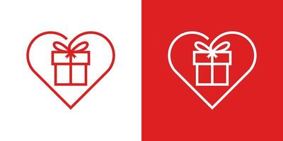 logo conception cœur et cadeau boîte icône vecteur minimaliste inspiration