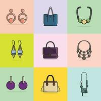 collection de 9 femmes coloré mode des boucles d'oreilles, cuir sacs à main et colliers vecteur illustration. beauté mode objet icône concept. ensemble de femmes mode bijoux accessoires vecteur conception.