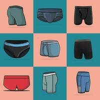 collection de 9 Hommes des sports sous-vêtements et short vecteur illustration. des sports et mode objets icône concept.