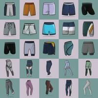 collection de 25 garçons confortable sous-vêtements short et pantalon vecteur illustration. des sports et mode objets icône concept.