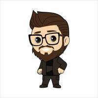 Beau branché gars avec barbe et des lunettes portant sweat à capuche ou sweat-shirt, vecteur illustration