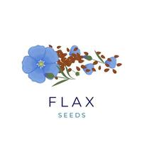 logo illustration de lin des graines avec fleurs vecteur