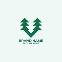 minimaliste lettre v pin arbre moderne style logo vecteur