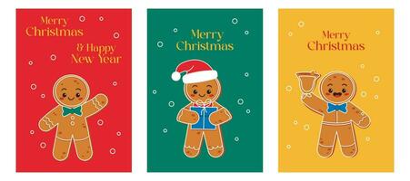 Noël carte ensemble. avec des illustrations de une pain d'épice homme. joyeux Noël. vecteur graphique.