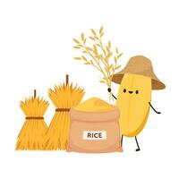 riz personnage conception. riz vecteur sur blanc Contexte. riz graine. paddy mascotte vecteur isolé.