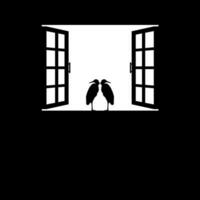 silhouette de le paire noir héron sur le la fenêtre. vecteur illustration