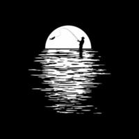 silhouette de le pêcheur ou pêcheur sur le le coucher du soleil ou le coucher du soleil voir. vecteur illustration