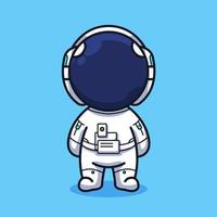 petit astronaute dans le ciel avec la lune et la fusée dans un style d'illustration d'art en ligne mignon vecteur
