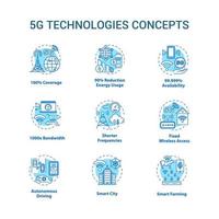 Ensemble d'icônes de concept de technologies 5g vecteur