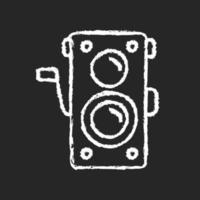 Ancien appareil photo craie icône blanche sur fond sombre vecteur