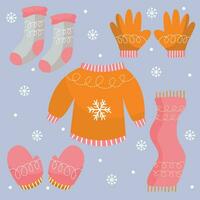 plat conception hiver vêtements et essentiel pour Noël vecteur
