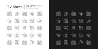 icônes linéaires d'émissions de télévision définies pour les modes sombre et clair vecteur