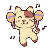 mignonne adorable content marron chat Danse avec maraca la musique dessin animé griffonnage vecteur illustration plat conception style