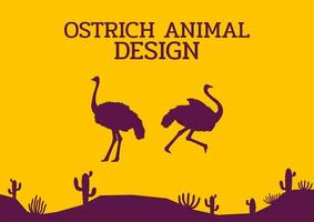 autruche oiseau désert animal silhouette plat conception vecteur illustration