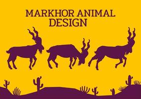 Montagne chèvre Markhor endémique animal silhouette plat conception vecteur illustration