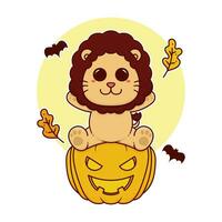 content mignonne Lion citrouille Halloween un événement adorable dessin animé griffonnage vecteur