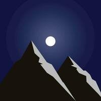 nuit bleu paysage avec montagnes et lune - Stock illustration vecteur