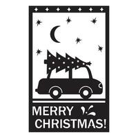 Noël arbre par voiture, isolé vecteur illustration, carte postale pochoir, laser Coupe