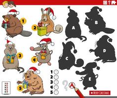 correspondant à ombres Jeu avec dessin animé animaux sur Noël vecteur