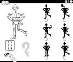 ombre Jeu avec dessin animé robot personnage coloration page vecteur