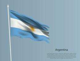 en lambeaux nationale drapeau de Argentine. ondulé déchiré en tissu sur bleu Contexte. vecteur