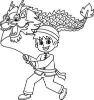 chinois garçon en portant une dragon lanterne isolé vecteur