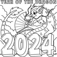 année de le dragon 2024 coloration page pour des gamins vecteur