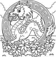 année de le dragon avec fleurs coloration page vecteur
