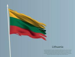 en lambeaux nationale drapeau de Lituanie. ondulé déchiré en tissu sur bleu Contexte vecteur