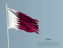 en lambeaux nationale drapeau de Qatar. ondulé déchiré en tissu sur bleu Contexte vecteur